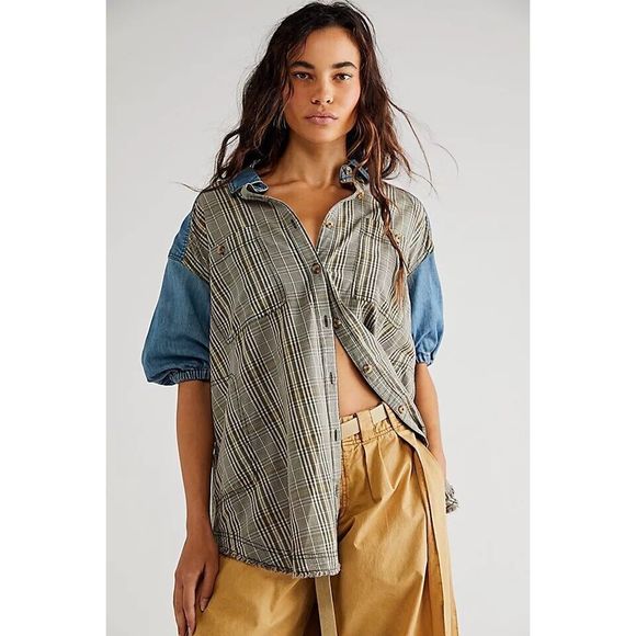 We The Free Tops - Free People Runaway Plaid And Denim Top Size L